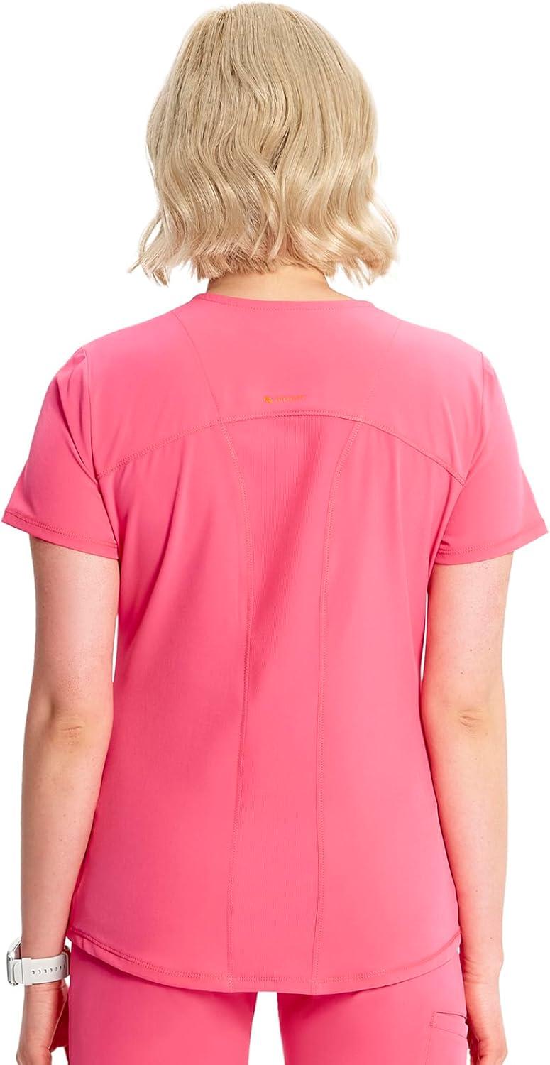 imageCherokee Infinity Womens VNeck Scrub Top Kangaroo Pocket HighLow Hem RibKnit Panels amp PROTX2 Technology IN620APower Pink