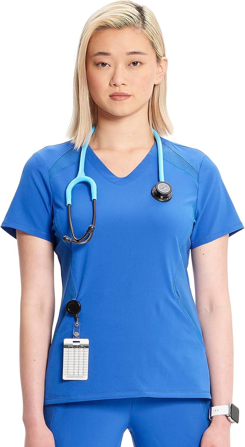 imageCherokee Infinity Womens VNeck Scrub Top Kangaroo Pocket HighLow Hem RibKnit Panels amp PROTX2 Technology IN620ARoyal