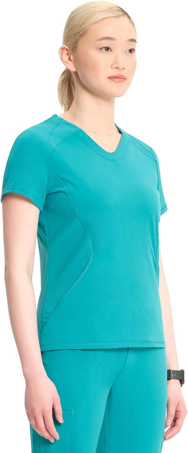 imageCherokee Infinity Womens VNeck Scrub Top Kangaroo Pocket HighLow Hem RibKnit Panels amp PROTX2 Technology IN620ATeal Blue