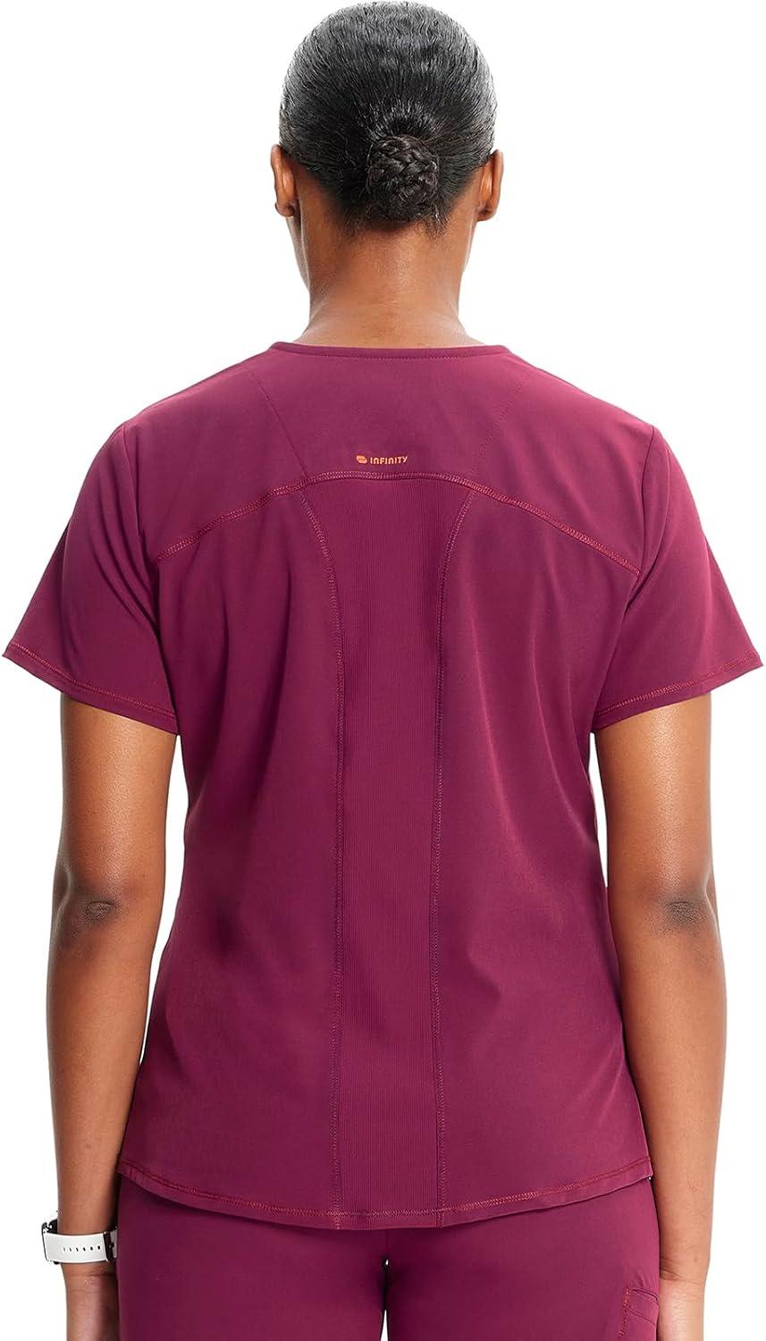 imageCherokee Infinity Womens VNeck Scrub Top Kangaroo Pocket HighLow Hem RibKnit Panels amp PROTX2 Technology IN620AWine