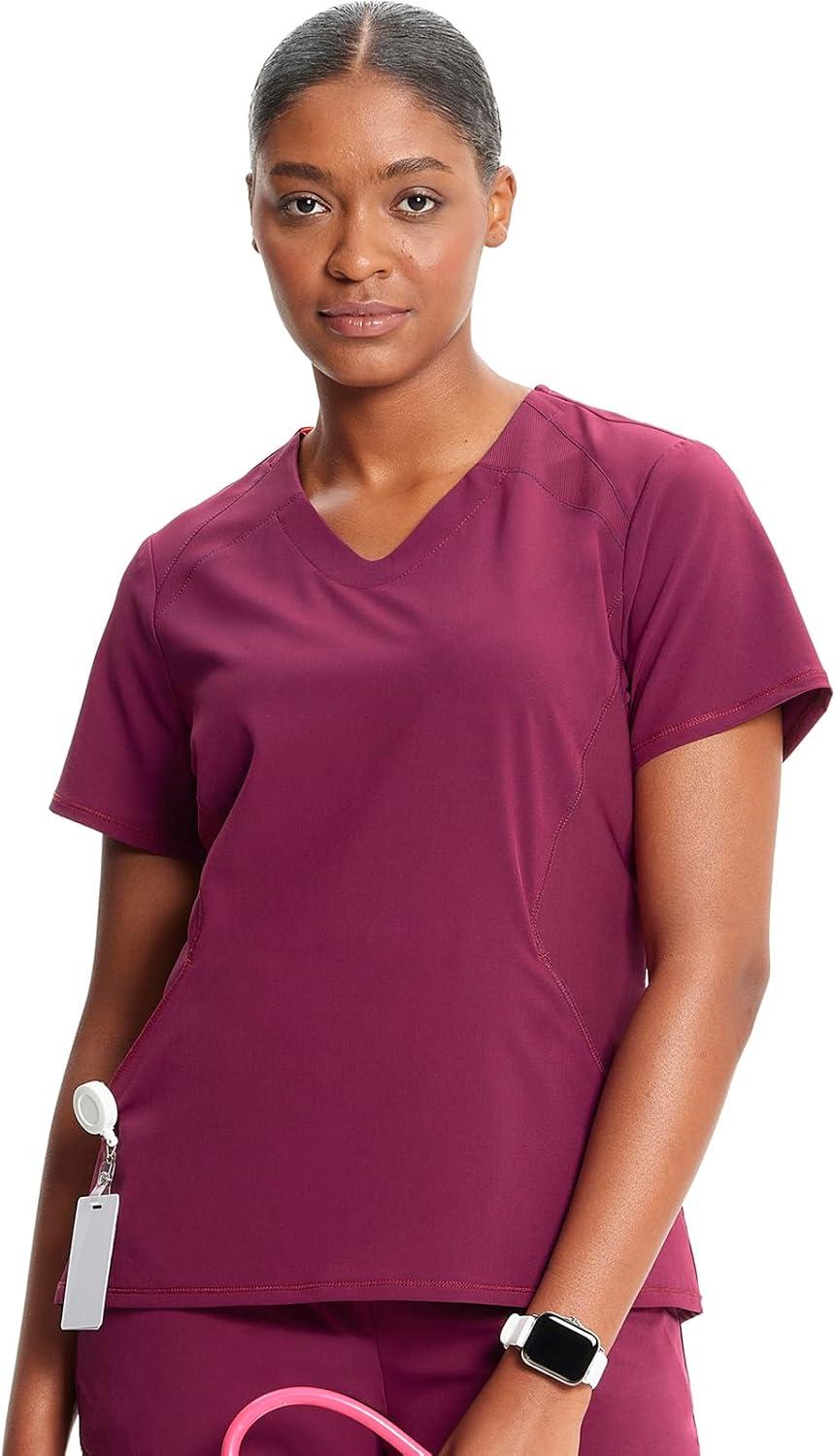 imageCherokee Infinity Womens VNeck Scrub Top Kangaroo Pocket HighLow Hem RibKnit Panels amp PROTX2 Technology IN620AWine