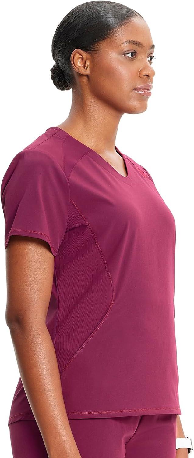 imageCherokee Infinity Womens VNeck Scrub Top Kangaroo Pocket HighLow Hem RibKnit Panels amp PROTX2 Technology IN620AWine