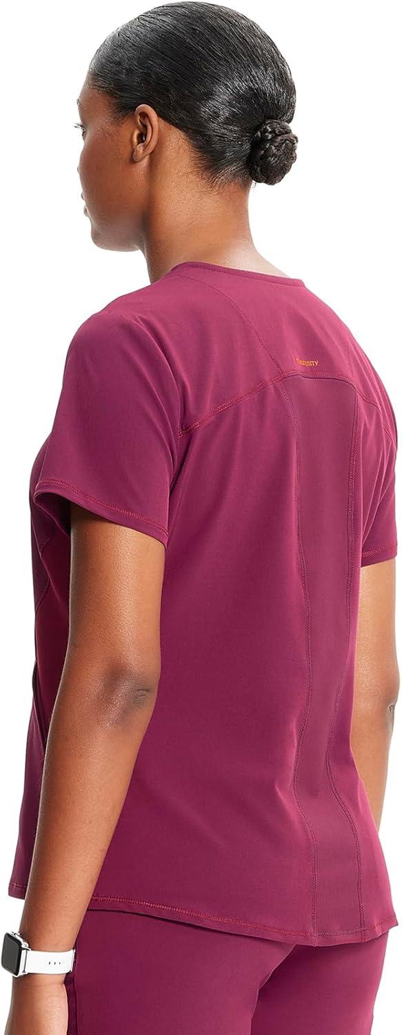 imageCherokee Infinity Womens VNeck Scrub Top Kangaroo Pocket HighLow Hem RibKnit Panels amp PROTX2 Technology IN620AWine