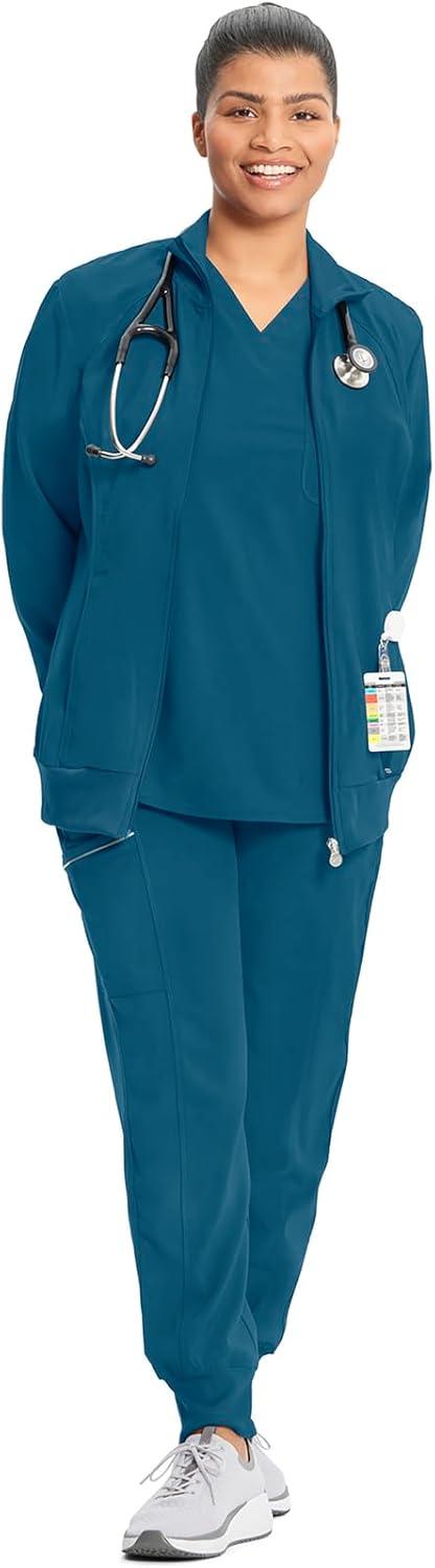 imageCherokee Infinity Womens Zip Front Jacket With 2 Pockets Contemporary Fit Back Shoulder Yokes amp Front Princess Seams 2391ACaribbean Blue