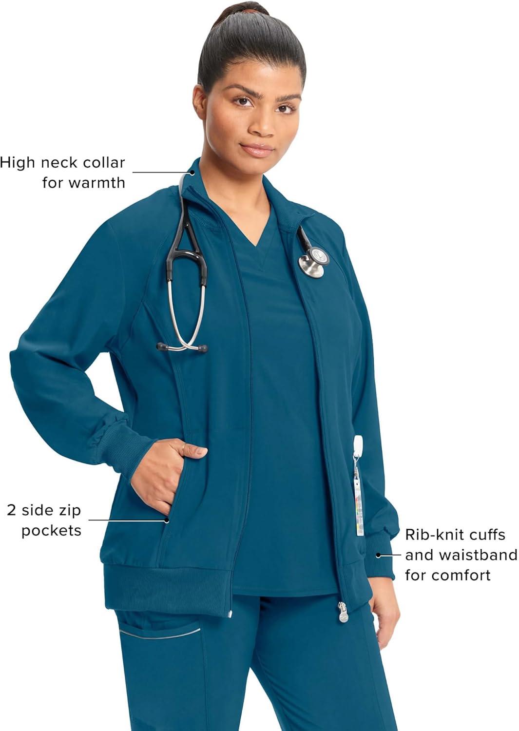 imageCherokee Infinity Womens Zip Front Jacket With 2 Pockets Contemporary Fit Back Shoulder Yokes amp Front Princess Seams 2391ACaribbean Blue