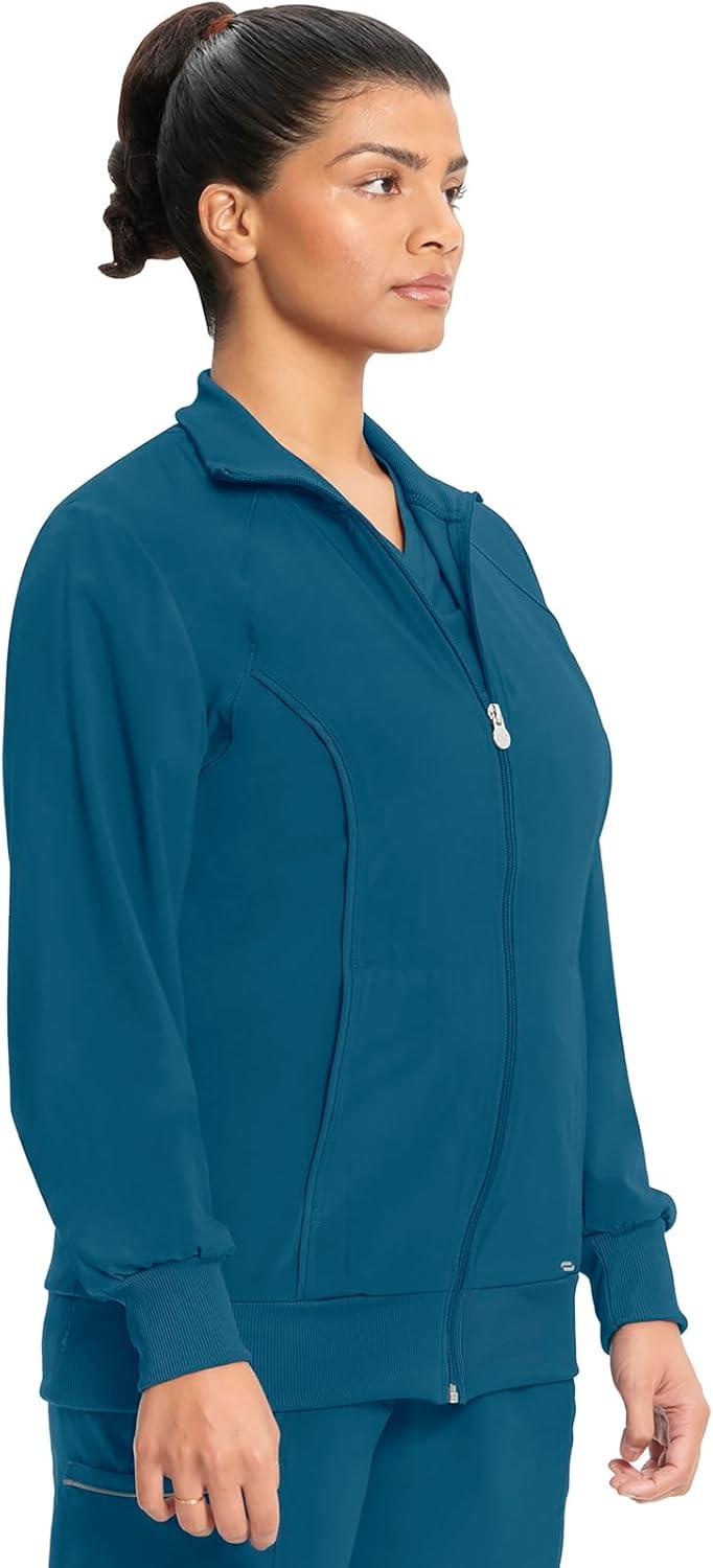 imageCherokee Infinity Womens Zip Front Jacket With 2 Pockets Contemporary Fit Back Shoulder Yokes amp Front Princess Seams 2391ACaribbean Blue
