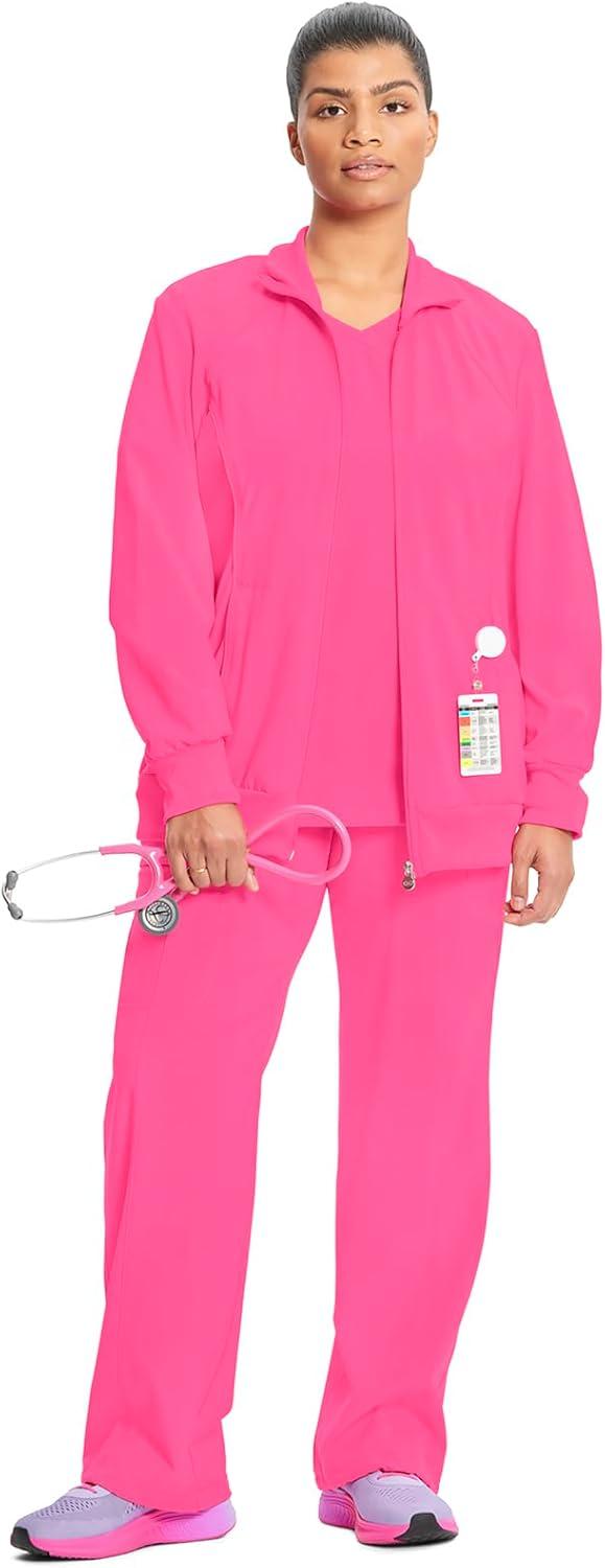 imageCherokee Infinity Womens Zip Front Jacket With 2 Pockets Contemporary Fit Back Shoulder Yokes amp Front Princess Seams 2391ACarmine Pink