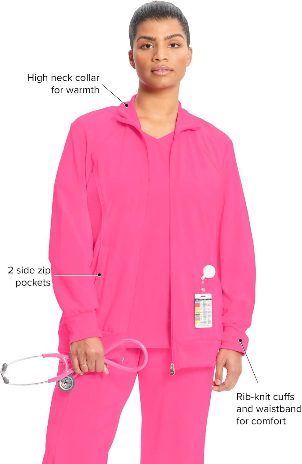 imageCherokee Infinity Womens Zip Front Jacket With 2 Pockets Contemporary Fit Back Shoulder Yokes amp Front Princess Seams 2391ACarmine Pink