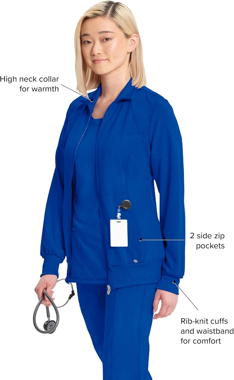 imageCherokee Infinity Womens Zip Front Jacket With 2 Pockets Contemporary Fit Back Shoulder Yokes amp Front Princess Seams 2391AGalaxy Blue