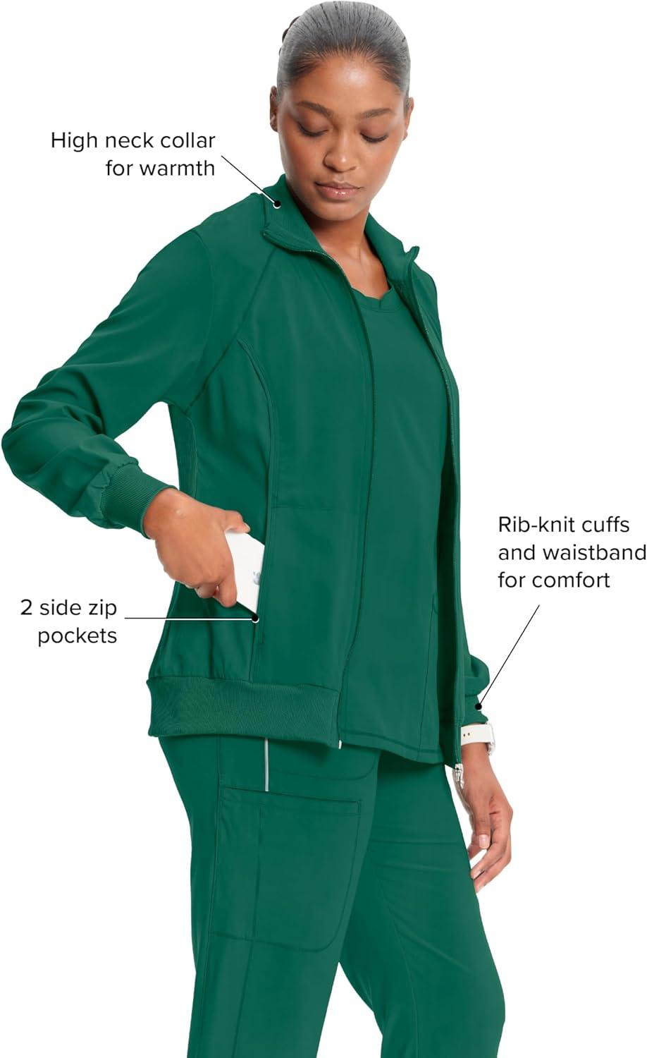 imageCherokee Infinity Womens Zip Front Jacket With 2 Pockets Contemporary Fit Back Shoulder Yokes amp Front Princess Seams 2391AHunter Green