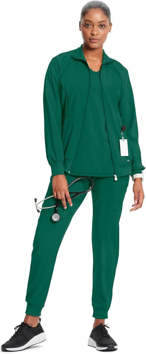 imageCherokee Infinity Womens Zip Front Jacket With 2 Pockets Contemporary Fit Back Shoulder Yokes amp Front Princess Seams 2391AHunter Green