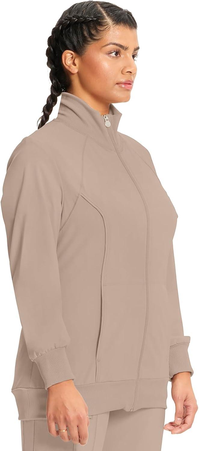 imageCherokee Infinity Womens Zip Front Jacket With 2 Pockets Contemporary Fit Back Shoulder Yokes amp Front Princess Seams 2391AKhaki