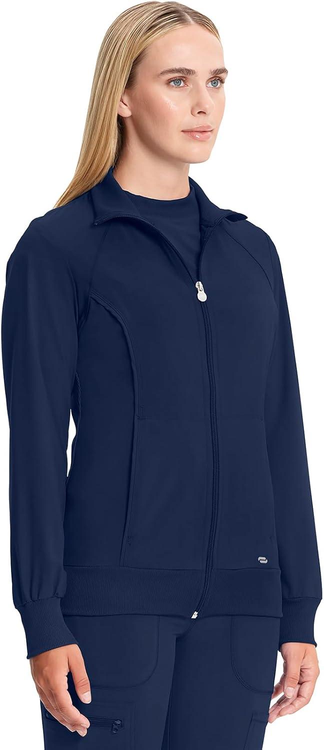 imageCherokee Infinity Womens Zip Front Jacket With 2 Pockets Contemporary Fit Back Shoulder Yokes amp Front Princess Seams 2391ANavy