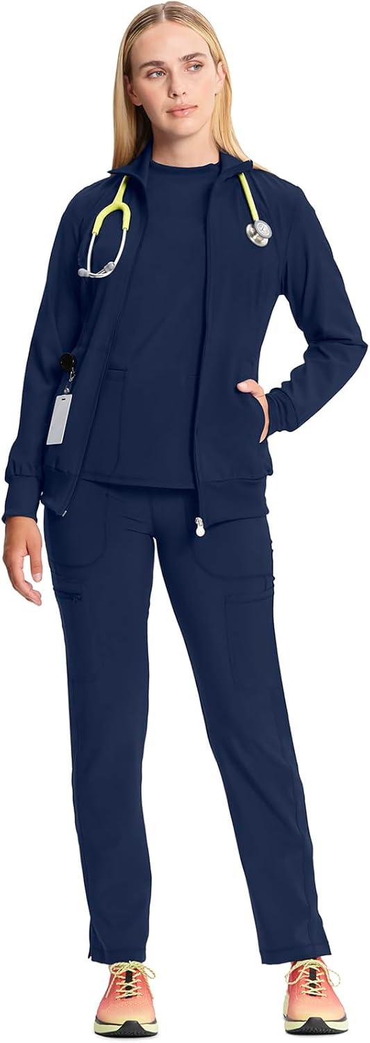 imageCherokee Infinity Womens Zip Front Jacket With 2 Pockets Contemporary Fit Back Shoulder Yokes amp Front Princess Seams 2391ANavy