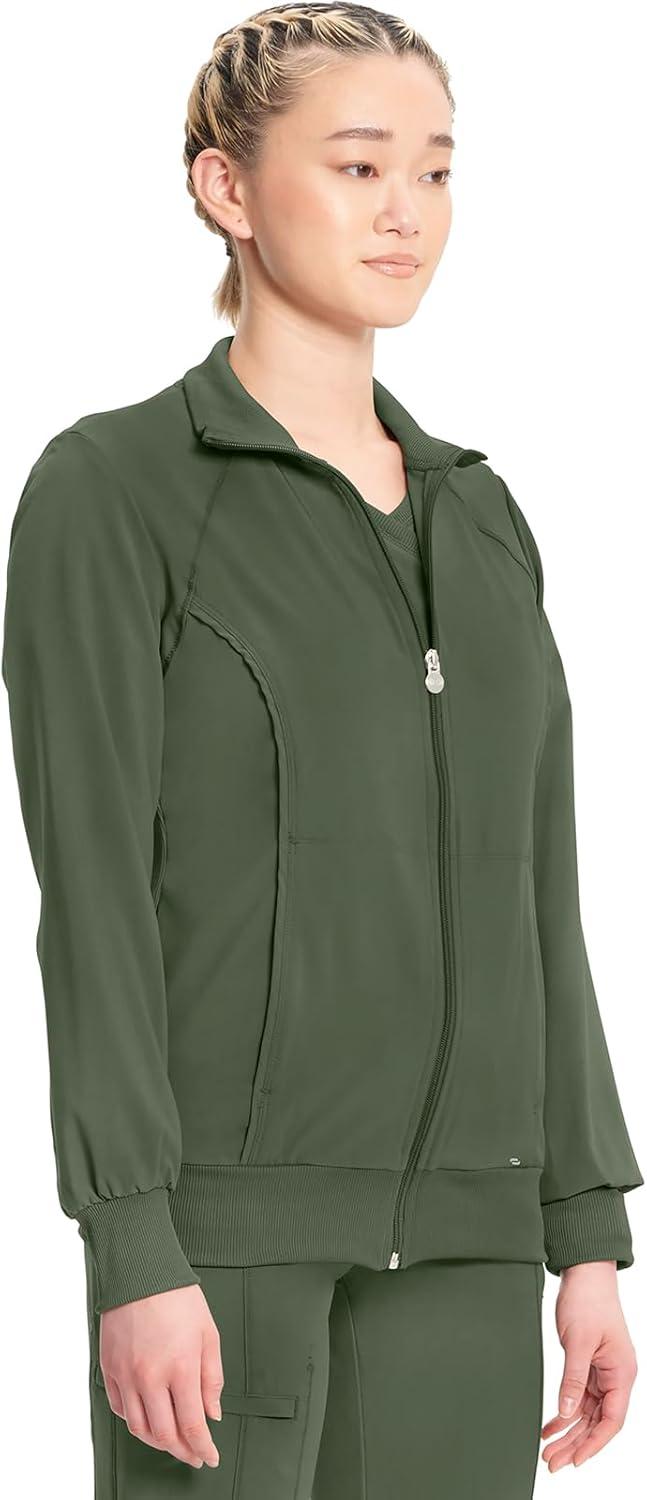 imageCherokee Infinity Womens Zip Front Jacket With 2 Pockets Contemporary Fit Back Shoulder Yokes amp Front Princess Seams 2391AOlive