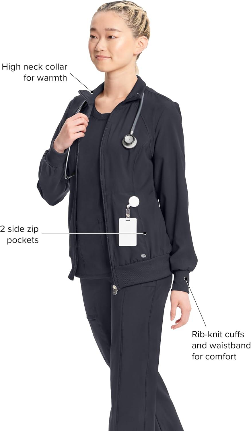 imageCherokee Infinity Womens Zip Front Jacket With 2 Pockets Contemporary Fit Back Shoulder Yokes amp Front Princess Seams 2391APewter
