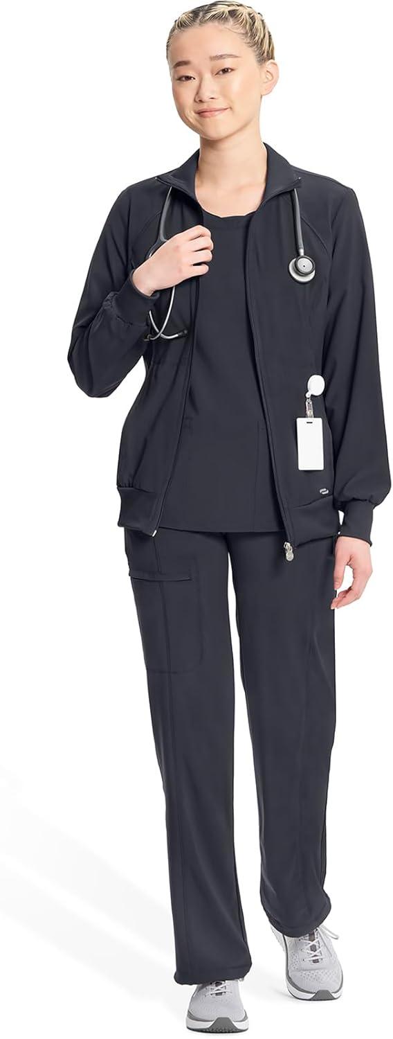 imageCherokee Infinity Womens Zip Front Jacket With 2 Pockets Contemporary Fit Back Shoulder Yokes amp Front Princess Seams 2391APewter