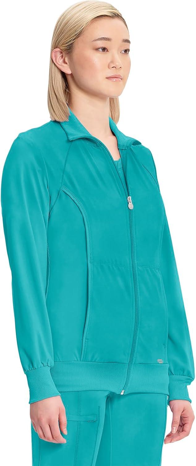 imageCherokee Infinity Womens Zip Front Jacket With 2 Pockets Contemporary Fit Back Shoulder Yokes amp Front Princess Seams 2391ATeal Blue