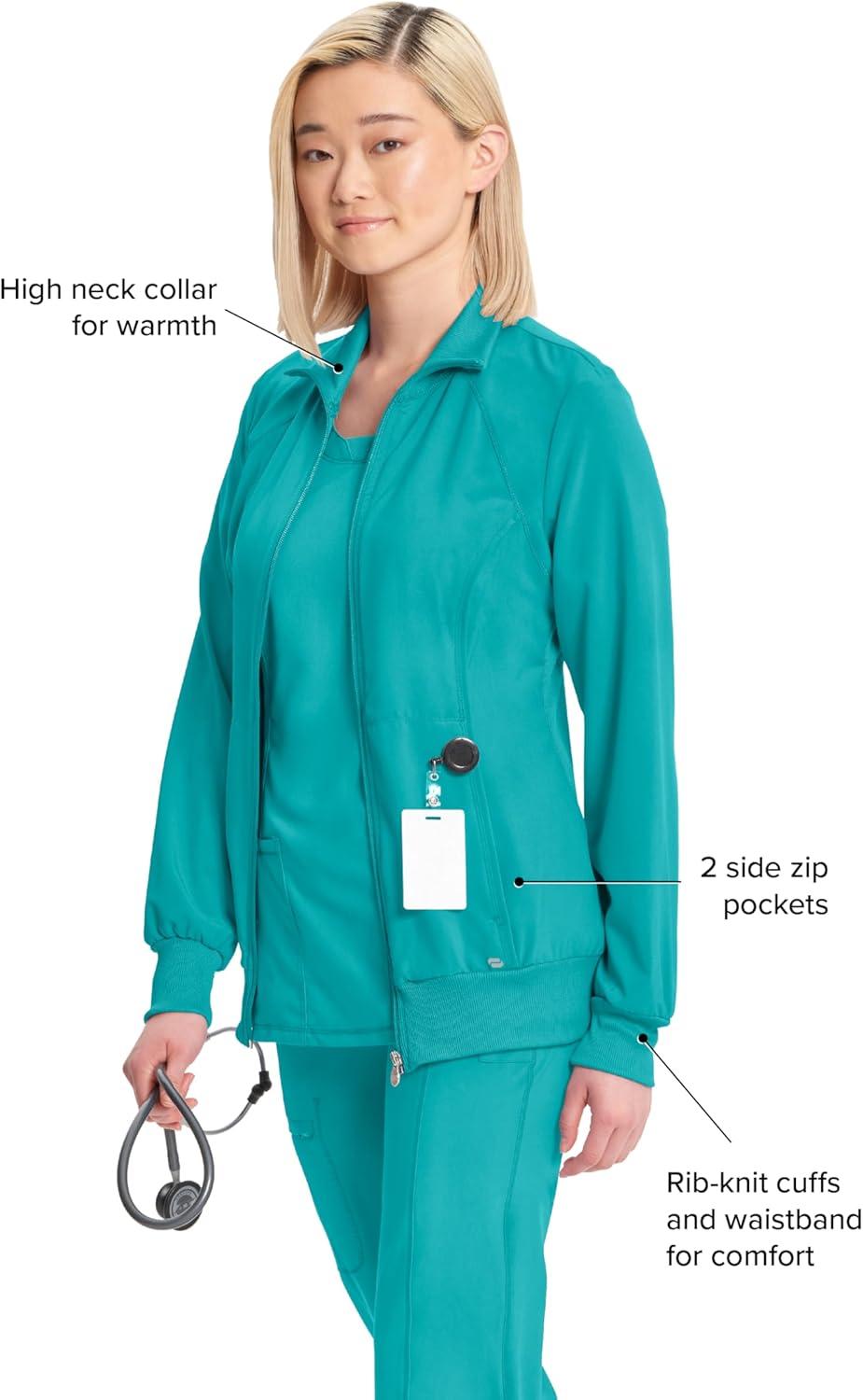 imageCherokee Infinity Womens Zip Front Jacket With 2 Pockets Contemporary Fit Back Shoulder Yokes amp Front Princess Seams 2391ATeal Blue
