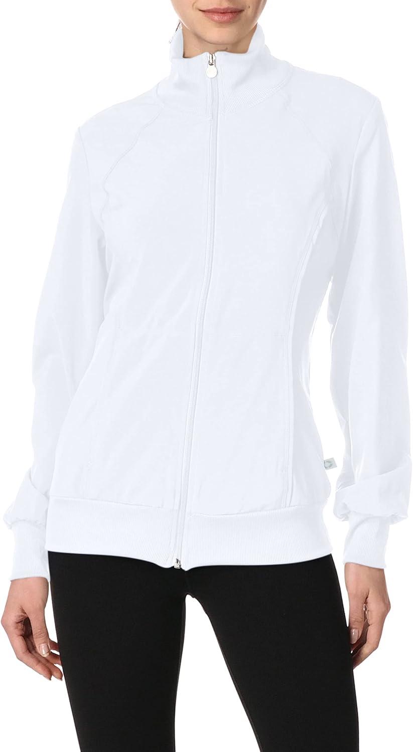imageCherokee Infinity Womens Zip Front Jacket With 2 Pockets Contemporary Fit Back Shoulder Yokes amp Front Princess Seams 2391AWhite