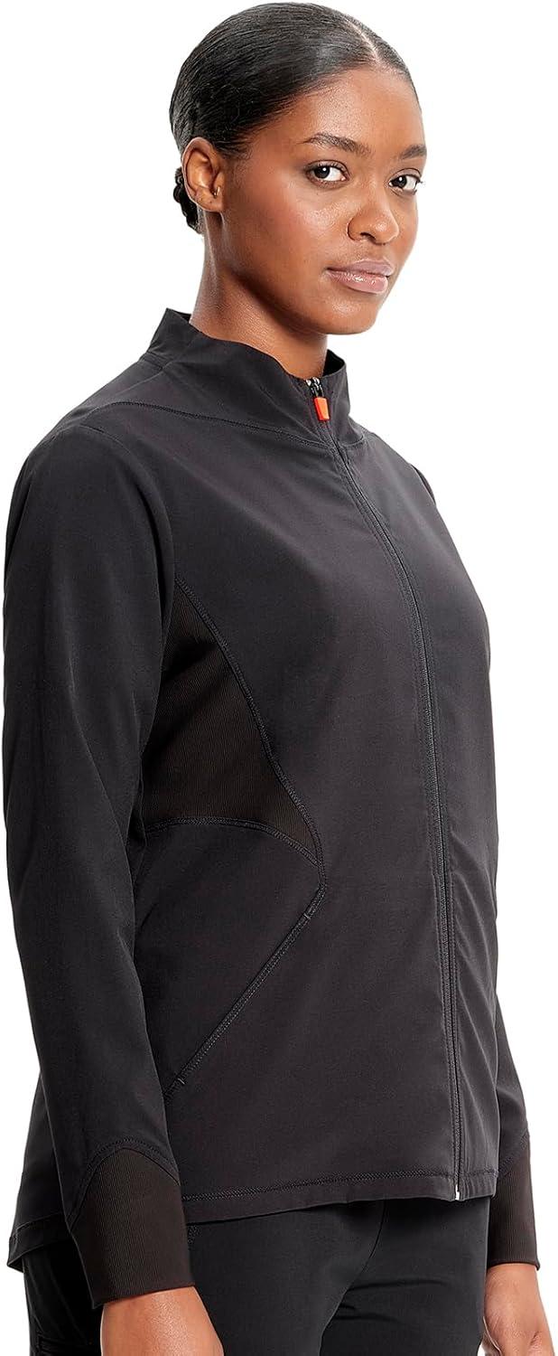imageCherokee Infinity Womens Zip Front Scrub Jacket Contemporary Fit StandUp Collar 2 Pockets Back yoke seams IN320ABlack
