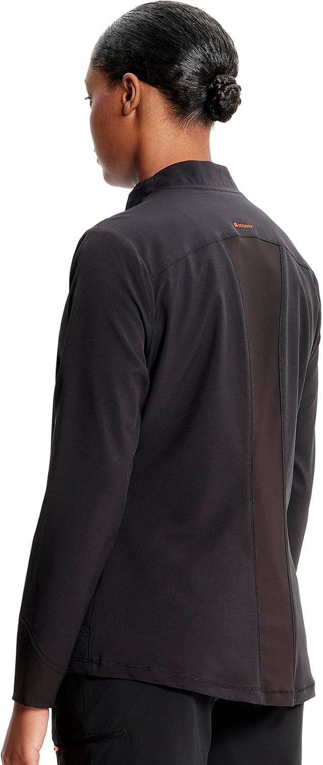 imageCherokee Infinity Womens Zip Front Scrub Jacket Contemporary Fit StandUp Collar 2 Pockets Back yoke seams IN320ABlack