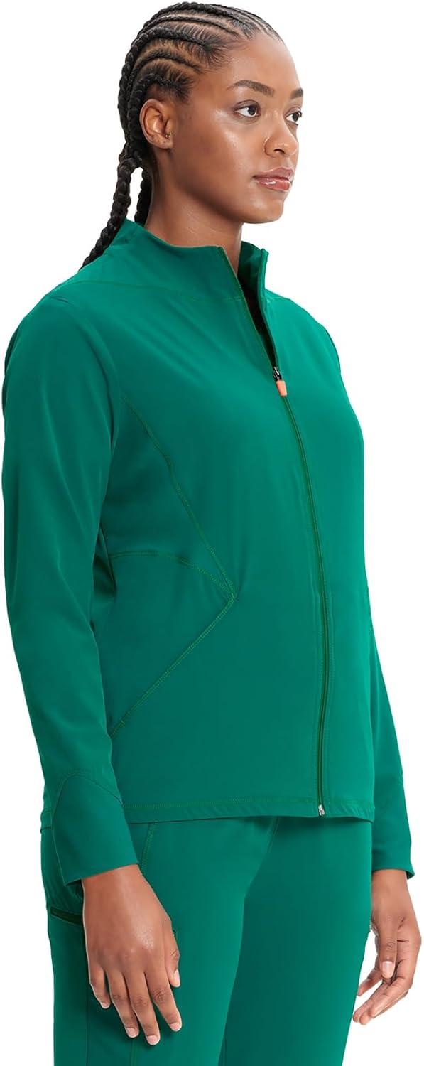 imageCherokee Infinity Womens Zip Front Scrub Jacket Contemporary Fit StandUp Collar 2 Pockets Back yoke seams IN320AHunter