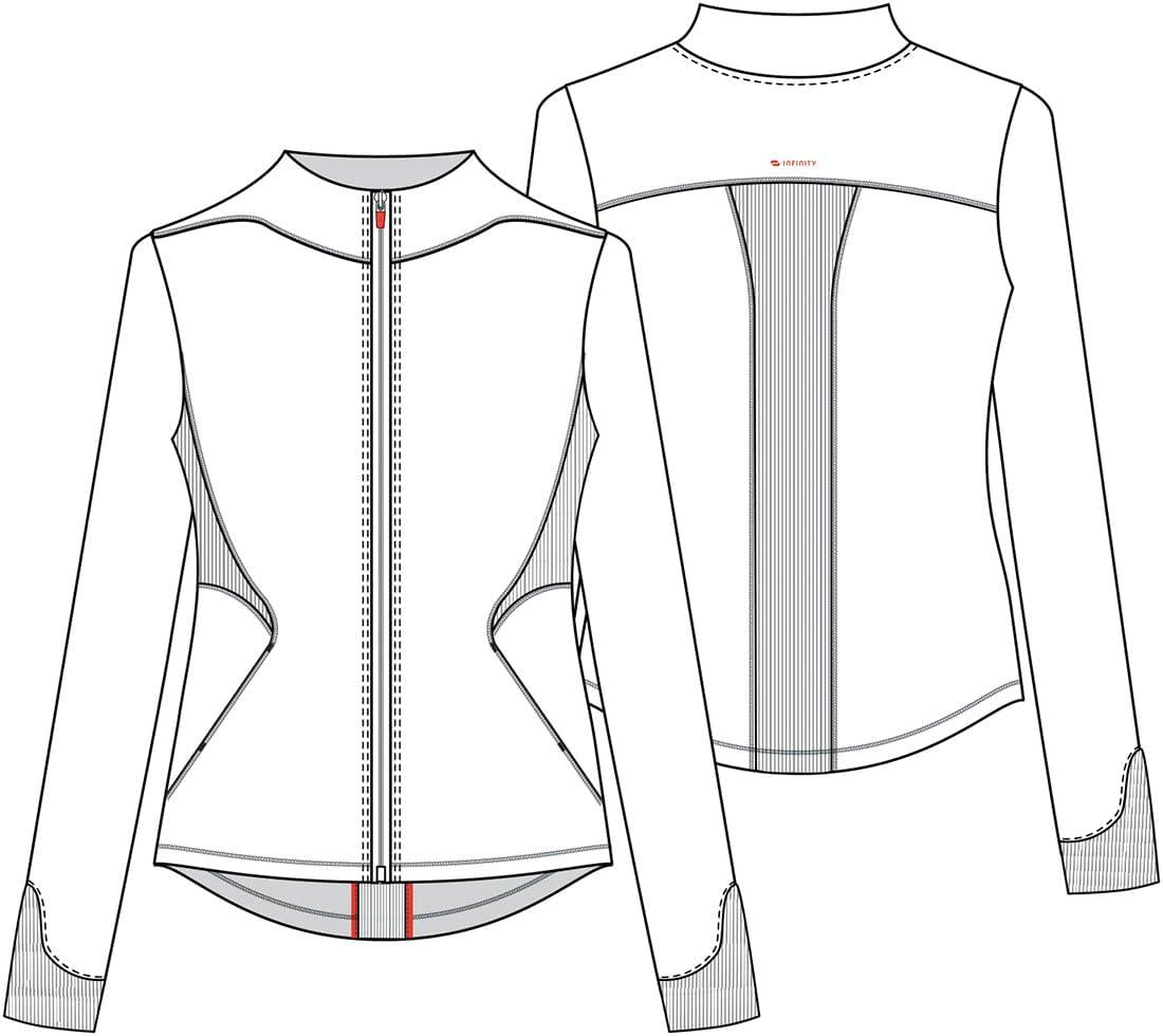 imageCherokee Infinity Womens Zip Front Scrub Jacket Contemporary Fit StandUp Collar 2 Pockets Back yoke seams IN320APewter