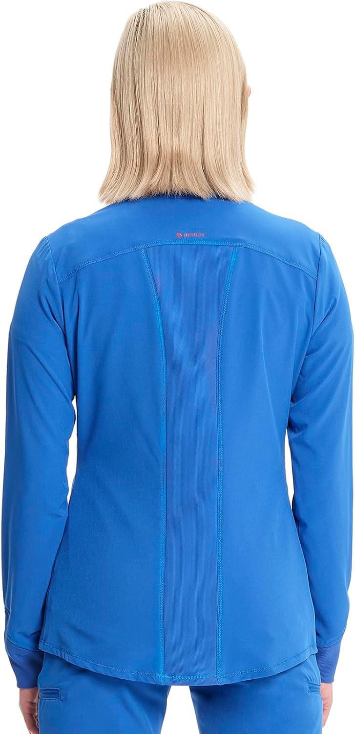 imageCherokee Infinity Womens Zip Front Scrub Jacket Contemporary Fit StandUp Collar 2 Pockets Back yoke seams IN320ARoyal