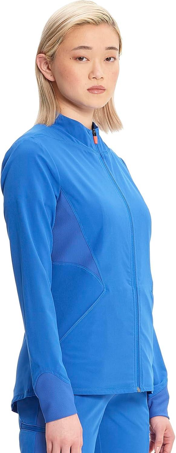 imageCherokee Infinity Womens Zip Front Scrub Jacket Contemporary Fit StandUp Collar 2 Pockets Back yoke seams IN320ARoyal