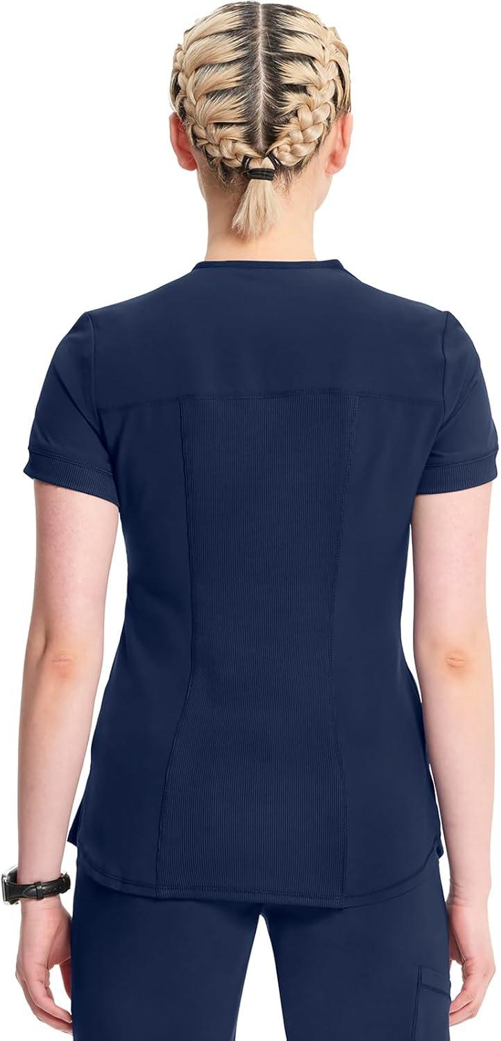 imageCherokee Infinity Womens Zip Front VNeck Scrub Top 4 Pockets Moisture Wicking WrinkleResistant 360 Stretch CK810ANavy