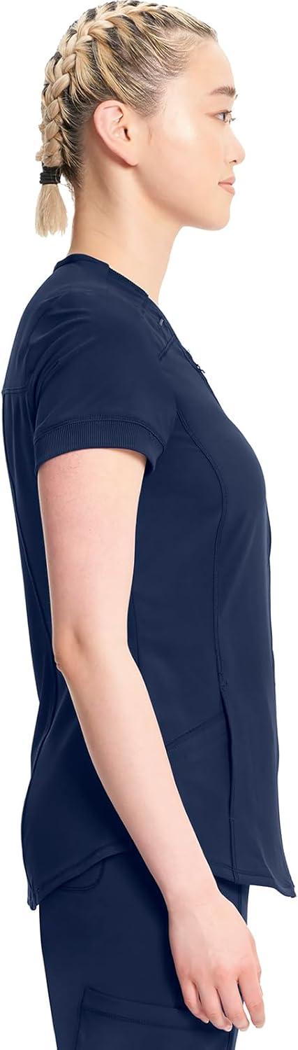 imageCherokee Infinity Womens Zip Front VNeck Scrub Top 4 Pockets Moisture Wicking WrinkleResistant 360 Stretch CK810ANavy