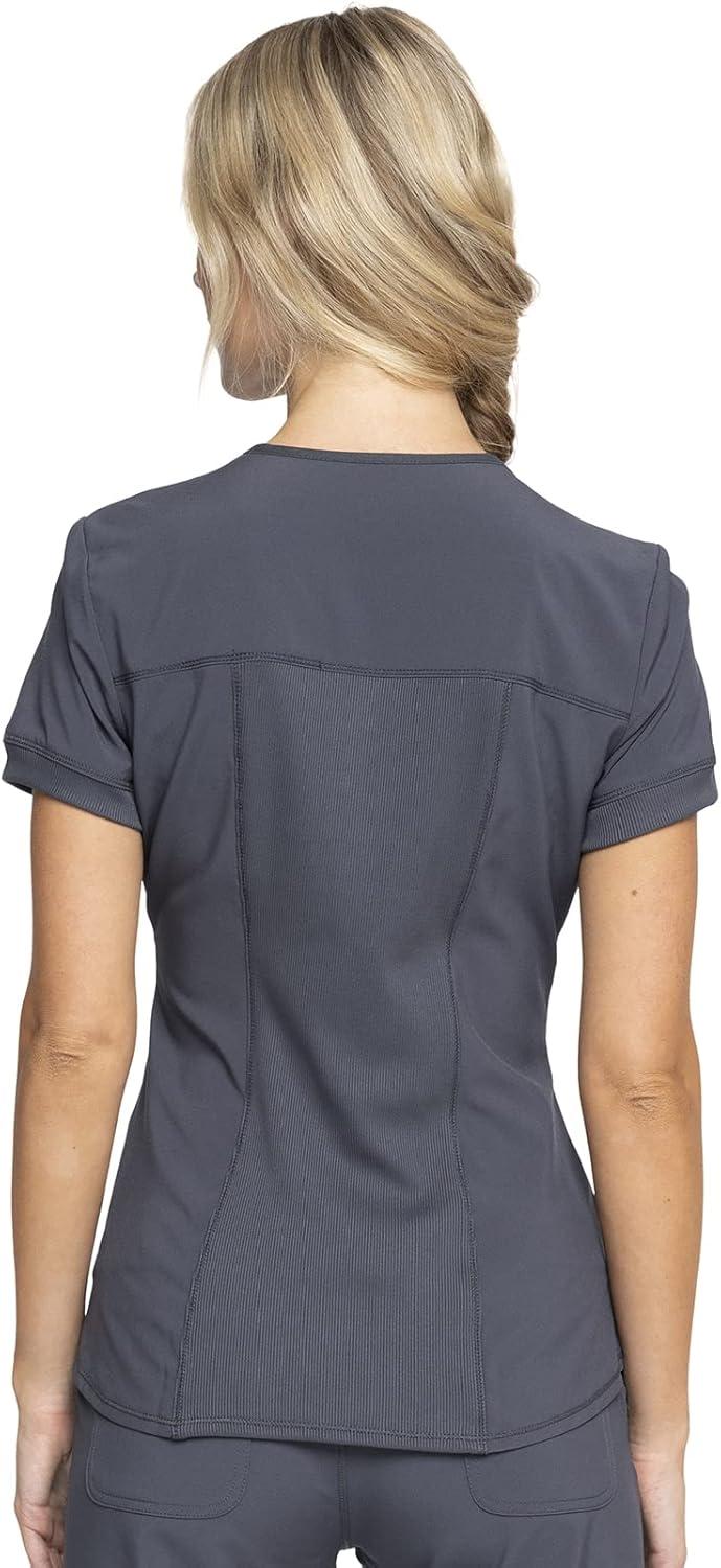imageCherokee Infinity Womens Zip Front VNeck Scrub Top 4 Pockets Moisture Wicking WrinkleResistant 360 Stretch CK810APewter