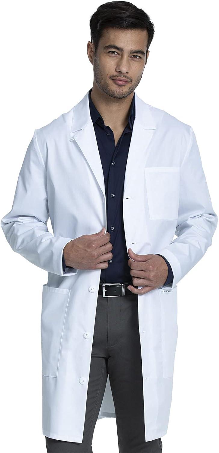 imageCherokee Long Lab Coat for Men with Front Button Closure 3 Pockets amp Center back length 38 CK412White