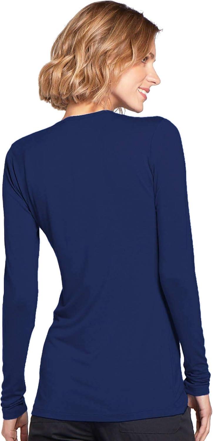 imageCherokee Long Sleeve Underscrub for Women Modern Classic fit Soft Crew Neck Knit Tee with 2Way Stretch 4881Navy