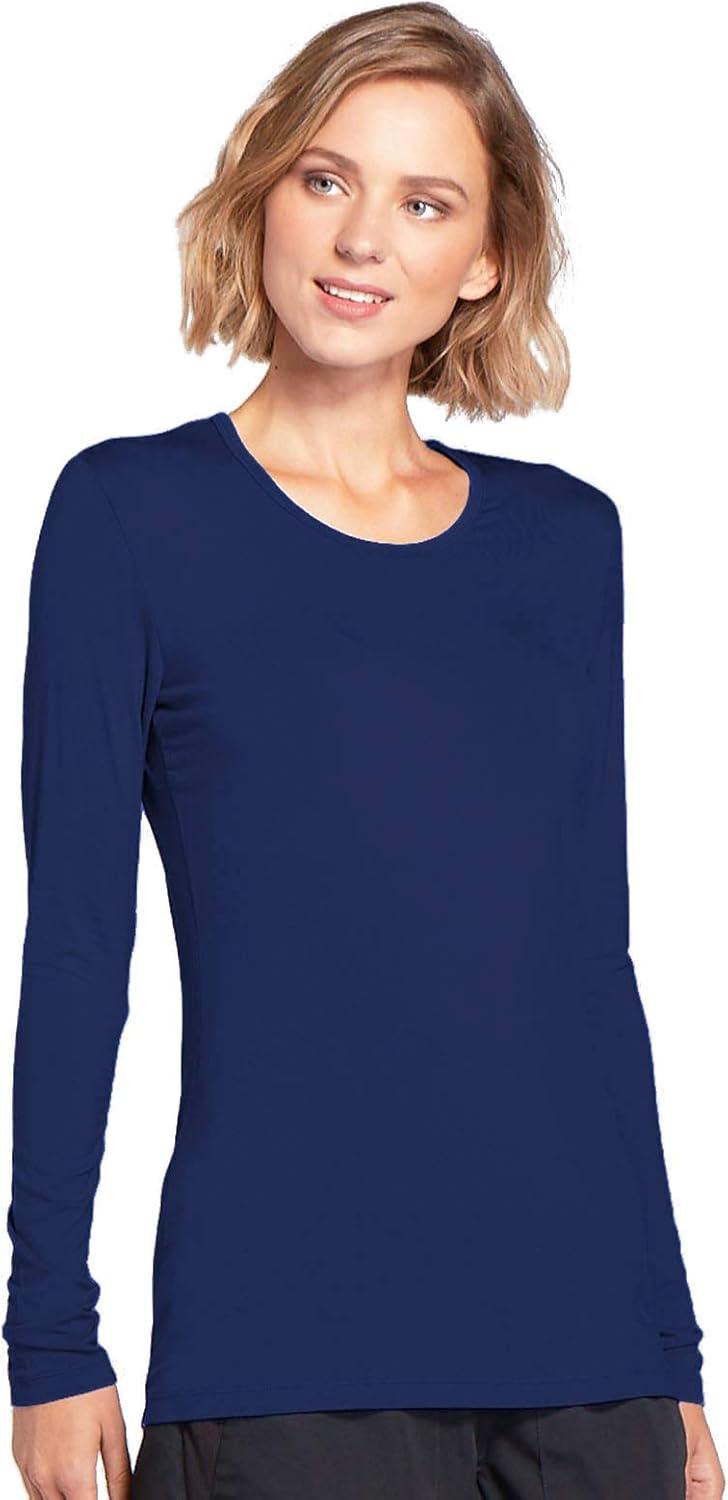 imageCherokee Long Sleeve Underscrub for Women Modern Classic fit Soft Crew Neck Knit Tee with 2Way Stretch 4881Navy
