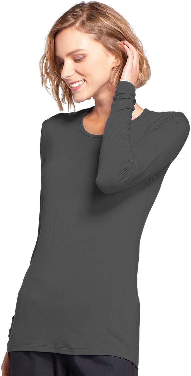 imageCherokee Long Sleeve Underscrub for Women Modern Classic fit Soft Crew Neck Knit Tee with 2Way Stretch 4881Pewter