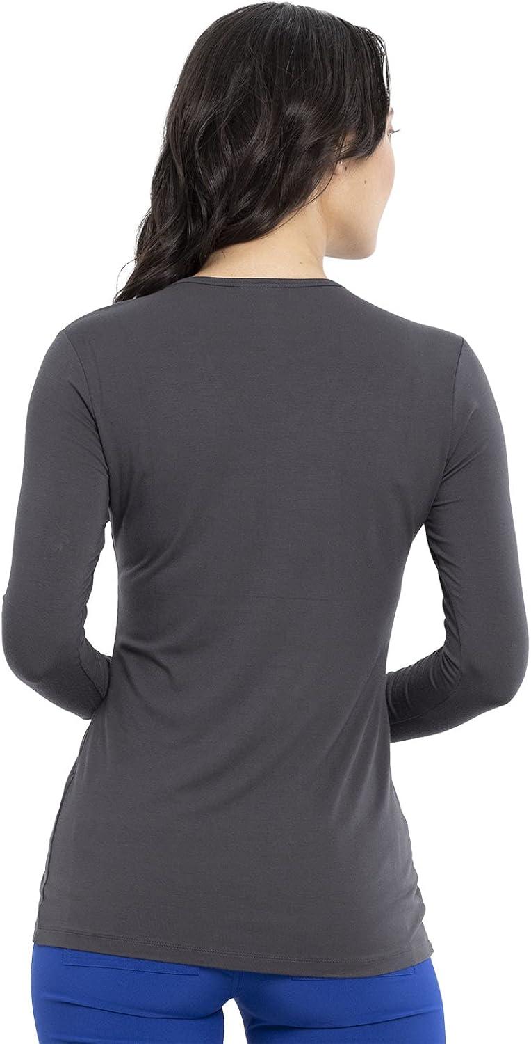 imageCherokee Long Sleeve Underscrub for Women Modern Classic fit Soft Crew Neck Knit Tee with 2Way Stretch 4881Pewter