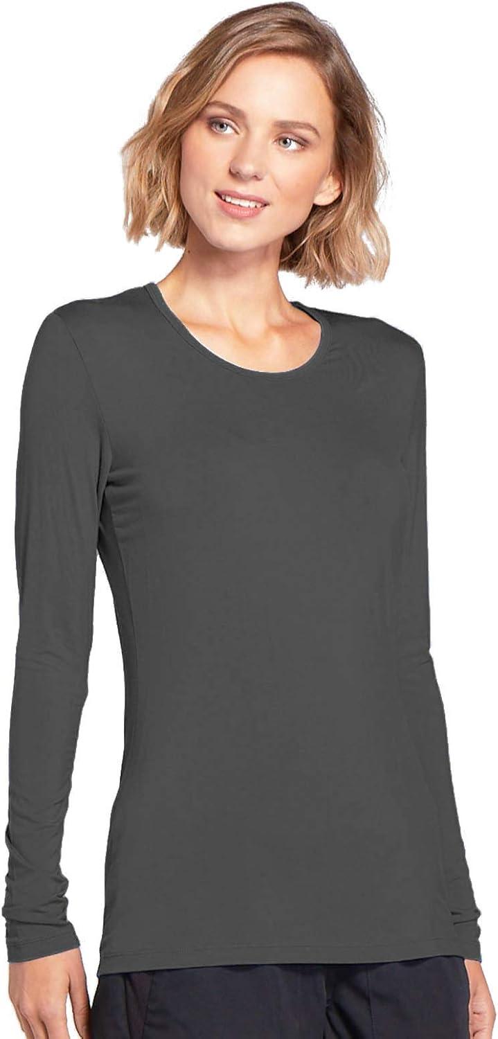 imageCherokee Long Sleeve Underscrub for Women Modern Classic fit Soft Crew Neck Knit Tee with 2Way Stretch 4881Pewter