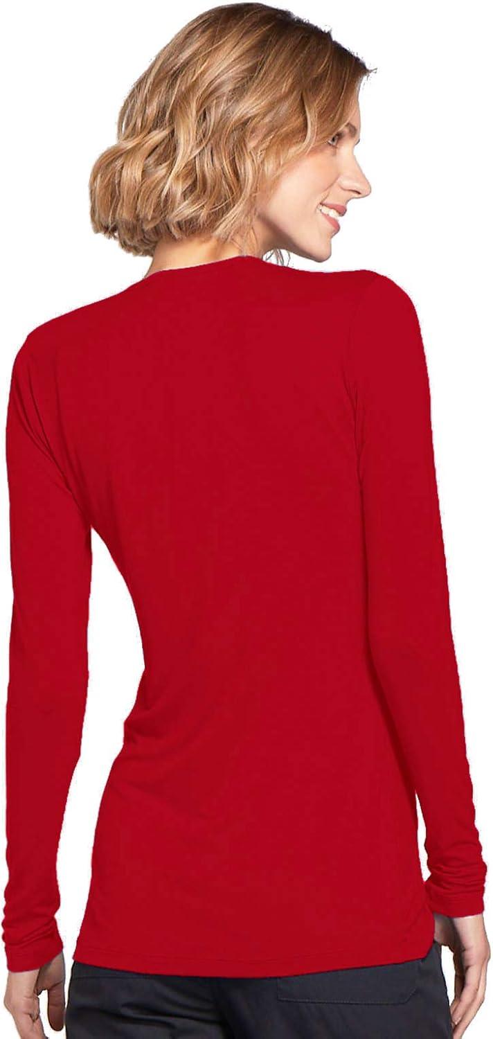 imageCherokee Long Sleeve Underscrub for Women Modern Classic fit Soft Crew Neck Knit Tee with 2Way Stretch 4881Red