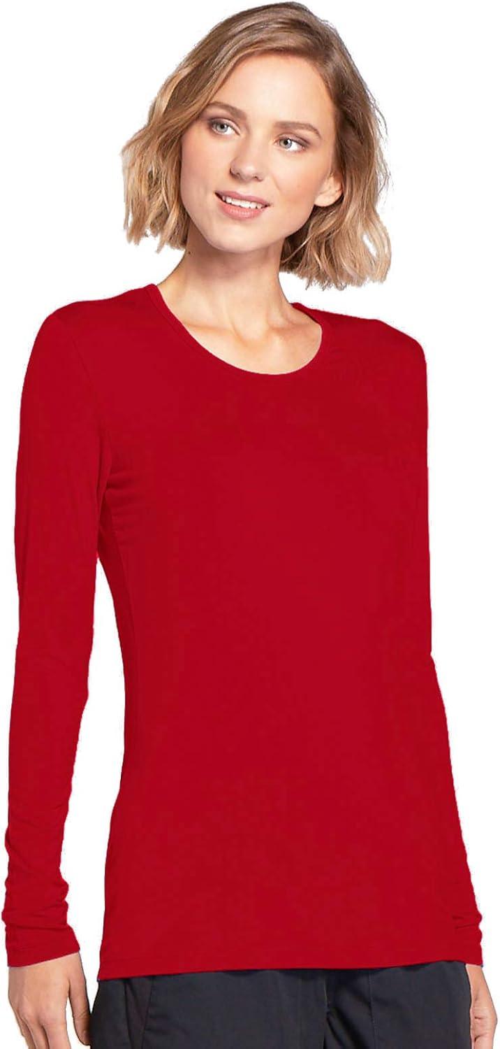 imageCherokee Long Sleeve Underscrub for Women Modern Classic fit Soft Crew Neck Knit Tee with 2Way Stretch 4881Red