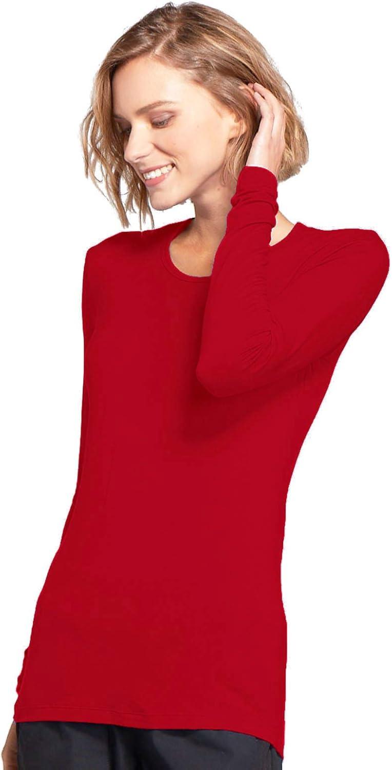 imageCherokee Long Sleeve Underscrub for Women Modern Classic fit Soft Crew Neck Knit Tee with 2Way Stretch 4881Red