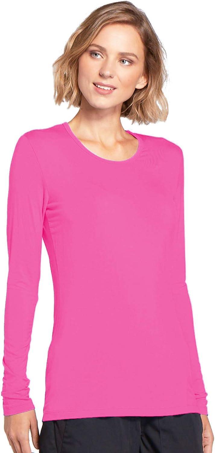 imageCherokee Long Sleeve Underscrub for Women Modern Classic fit Soft Crew Neck Knit Tee with 2Way Stretch 4881Shocking Pink