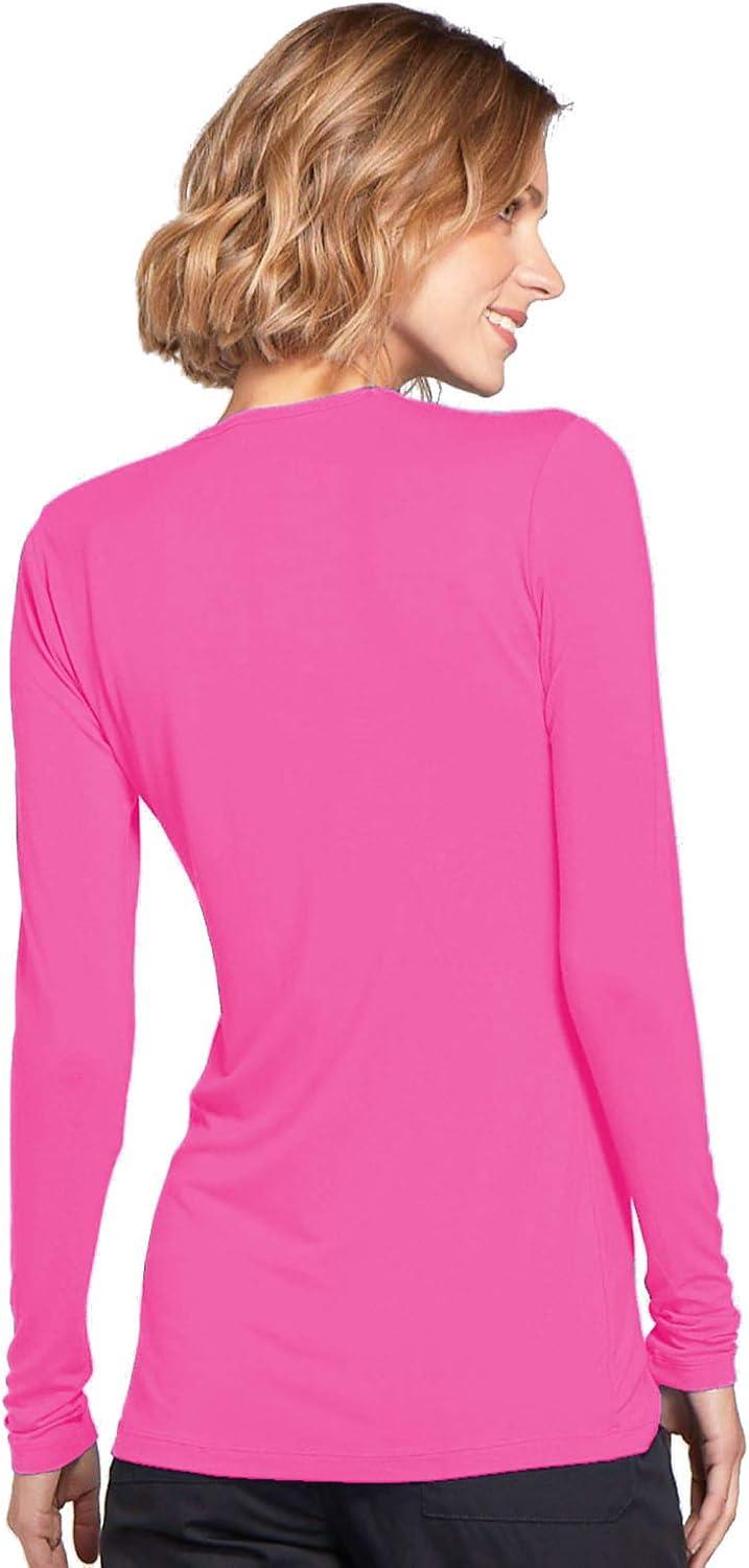imageCherokee Long Sleeve Underscrub for Women Modern Classic fit Soft Crew Neck Knit Tee with 2Way Stretch 4881Shocking Pink