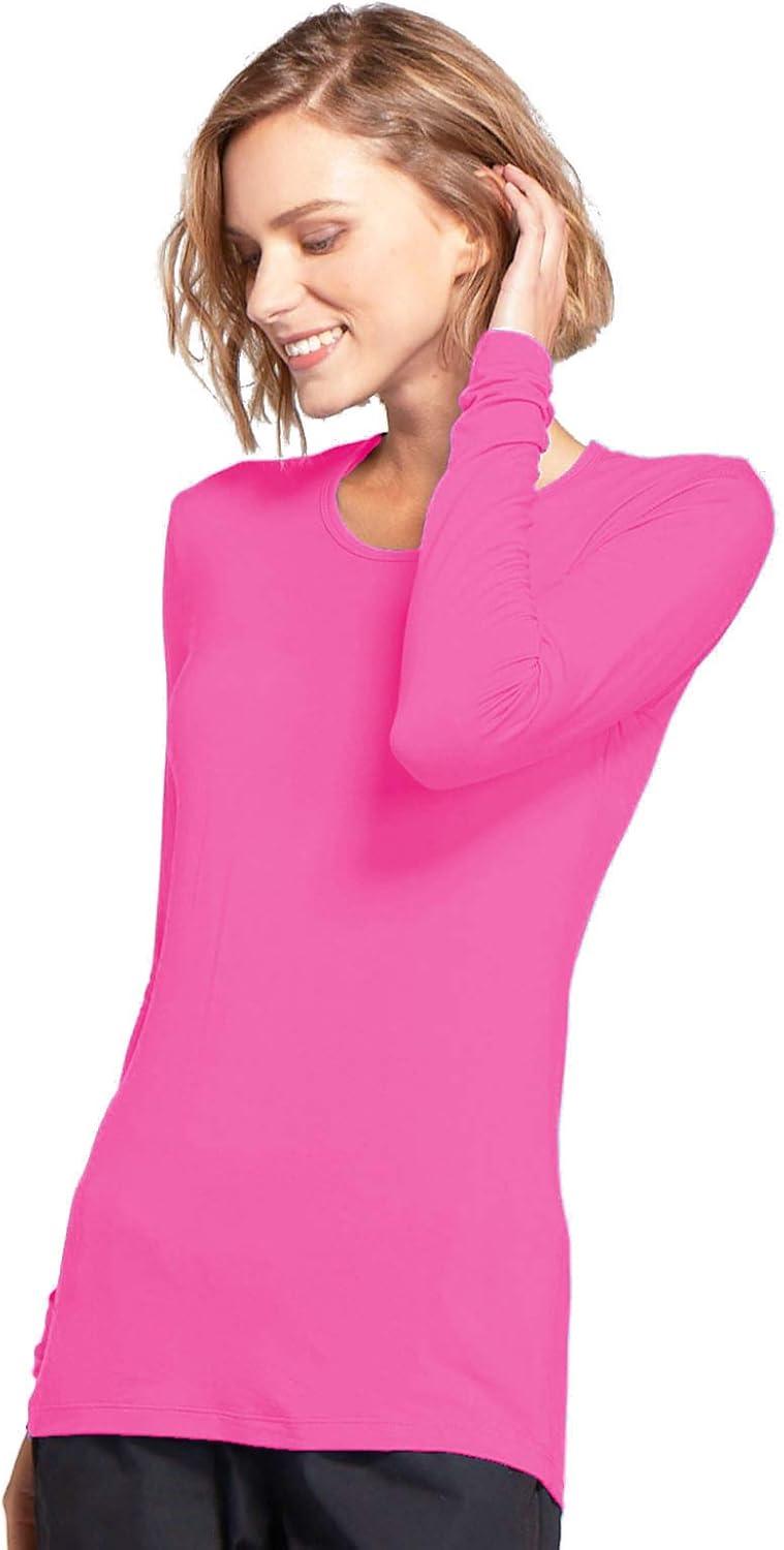 imageCherokee Long Sleeve Underscrub for Women Modern Classic fit Soft Crew Neck Knit Tee with 2Way Stretch 4881Shocking Pink