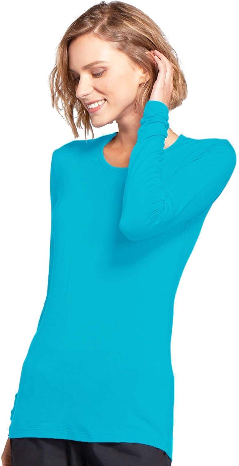 imageCherokee Long Sleeve Underscrub for Women Modern Classic fit Soft Crew Neck Knit Tee with 2Way Stretch 4881Turquoise