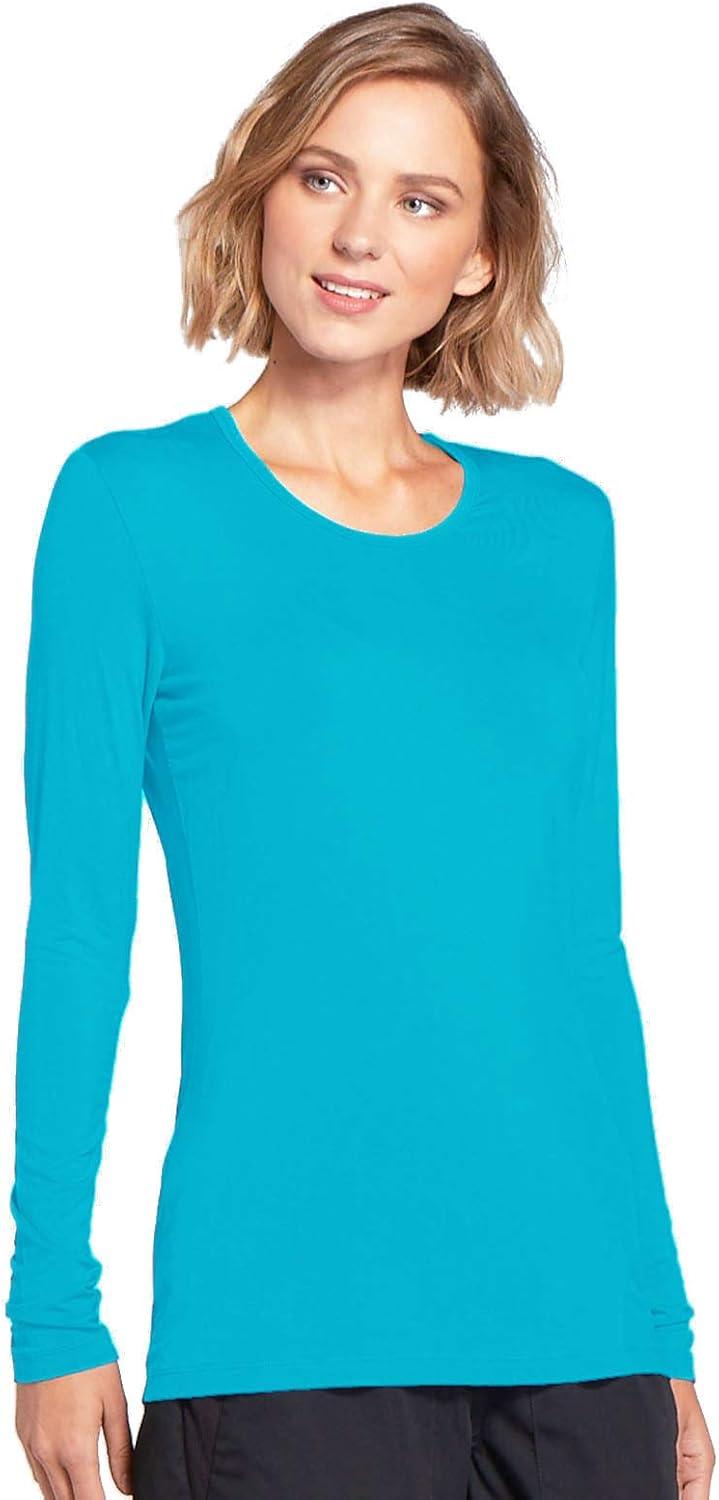 imageCherokee Long Sleeve Underscrub for Women Modern Classic fit Soft Crew Neck Knit Tee with 2Way Stretch 4881Turquoise