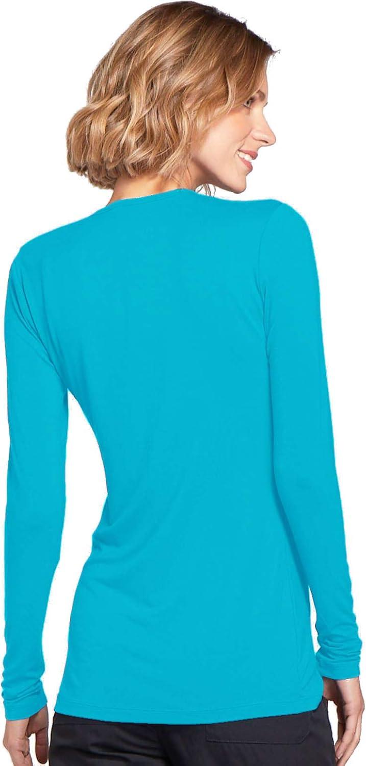 imageCherokee Long Sleeve Underscrub for Women Modern Classic fit Soft Crew Neck Knit Tee with 2Way Stretch 4881Turquoise