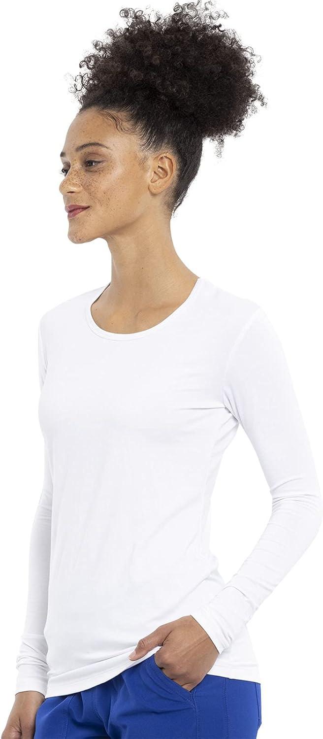 imageCherokee Long Sleeve Underscrub for Women Modern Classic fit Soft Crew Neck Knit Tee with 2Way Stretch 4881White
