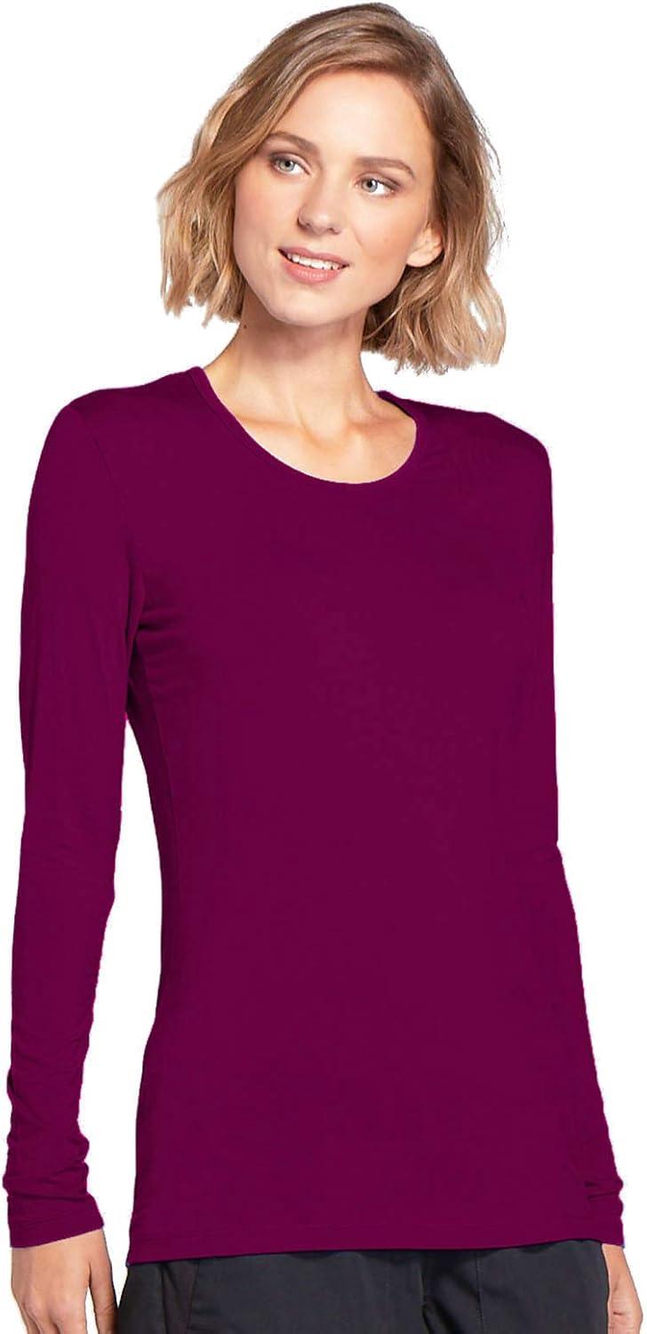 imageCherokee Long Sleeve Underscrub for Women Modern Classic fit Soft Crew Neck Knit Tee with 2Way Stretch 4881Wine